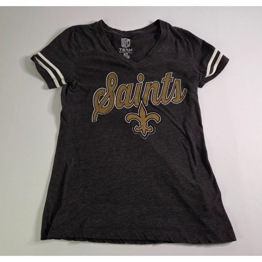 NFL Team Apparel Shirt Womens Small Gray Gold New Orleans Saint Football Stretch